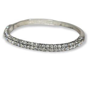 Cubic Zirconia Silver Plated Hinged Bangle Bracelet